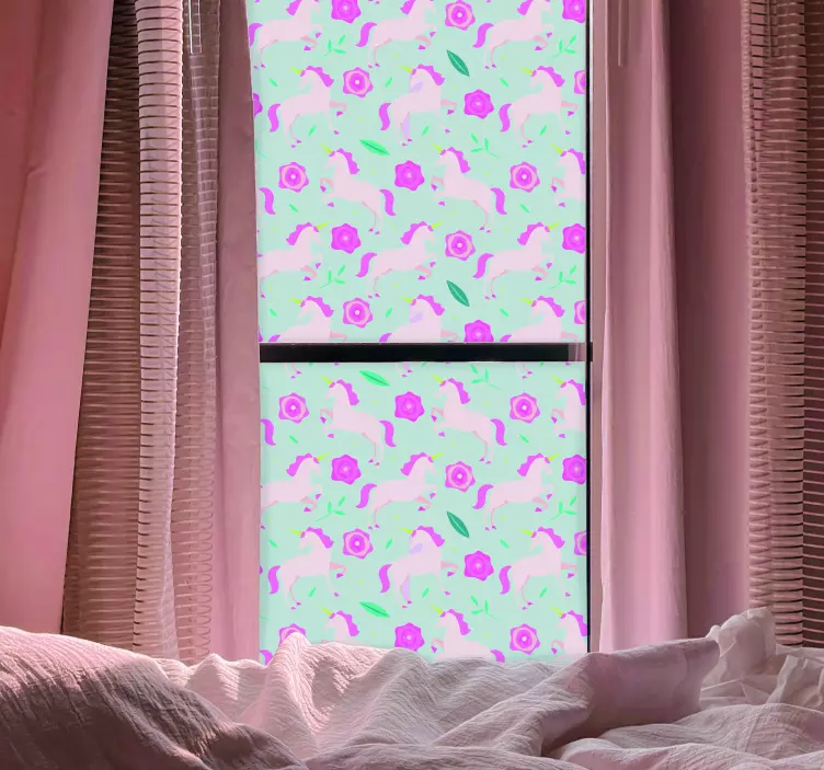 Sticker Vitre Licornes et Fleurs - TenStickers