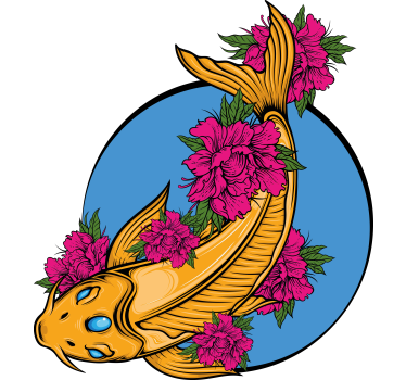 Autocollant voiture carpe koï avec des fleurs - TenStickers
