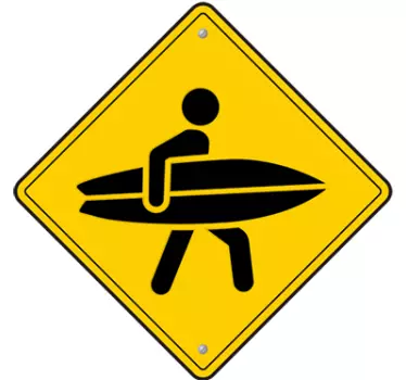 Sticker surf panneau jaune surfeur - TenStickers
