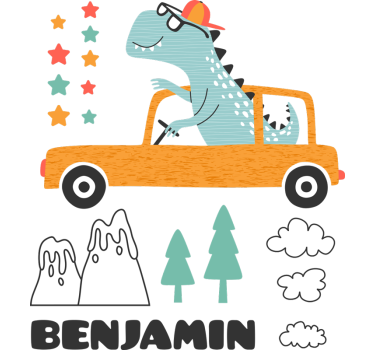 Sticker mural dinosaure conduire une voiture - TenStickers