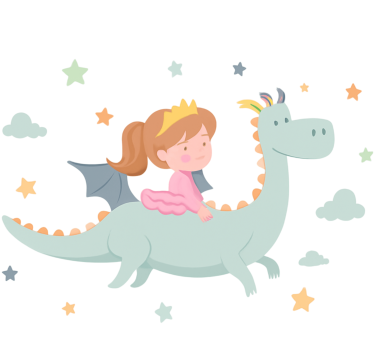 Sticker enfant princesse sur un dragon - TenStickers