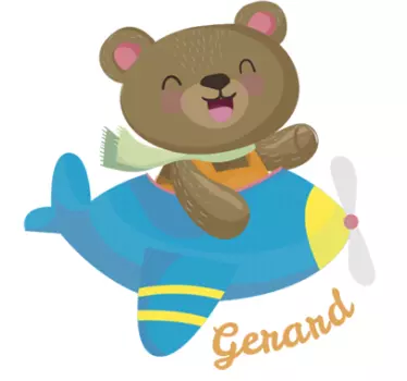 Sticker chambre bébé ours avion personnalisable - TenStickers