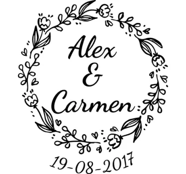 Sticker mariage couronne avec date et prénoms - TenStickers