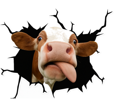 Sticker voiture vache drôle en pleine action - TenStickers