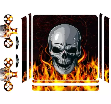Autocollant PS4 tête de mort et flammes - TenStickers