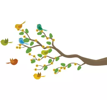 Sticker arbre avec des oiseaux colorés - TenStickers