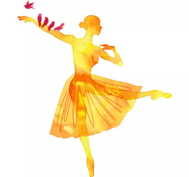 Sticker mural ballerine aquarelle avec oiseaux - TenStickers