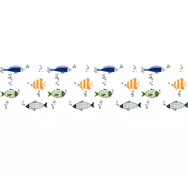 Sticker Salle de Bain Frise Poissons Tropicaux - TenStickers