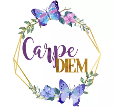 Sticker motivation "Carpe Diem" avec papillons - TenStickers