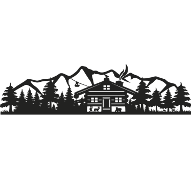 Sticker voiture silhouette de chalet en montagne - TenStickers