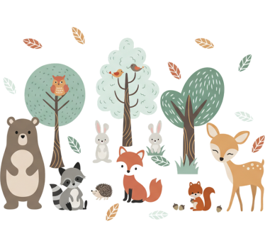Sticker chambre enfant animaux d'automne paisibles - TenStickers