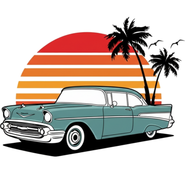 Sticker voiture coucher de soleil vintage palmiers - TenStickers