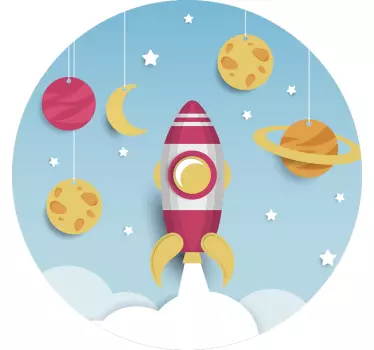 Sticker enfant expédition de lancement de fusées - TenStickers