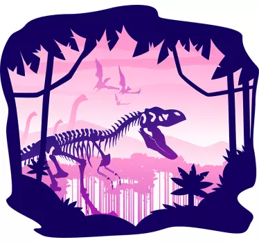 Sticker mural dinosaure scène de squelette - TenStickers