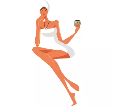 Sticker paroi de douche salle de bain fille avec serviette - TenStickers