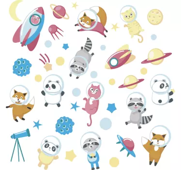 Sticker espace animaux astronautes - TenStickers
