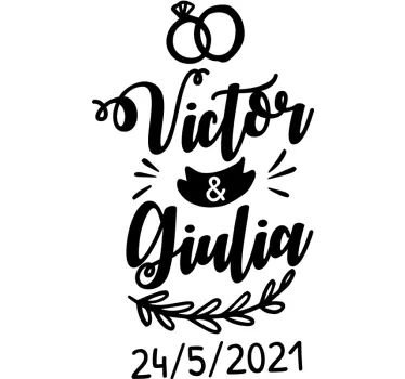 Sticker mariage personnalisé laurier et anneaux - TenStickers