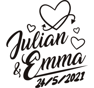 Sticker mariage prénoms et date avec cœurs - TenStickers