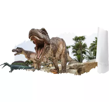 Sticker trompe l'œil dinosaures parc jurassique - TenStickers
