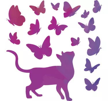 Sticker Chat et papillons - TenStickers