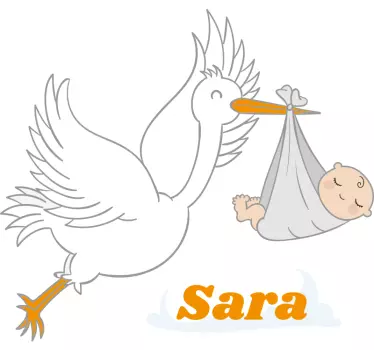 Sticker personnalisable Cigogne avec un bébé - TenStickers