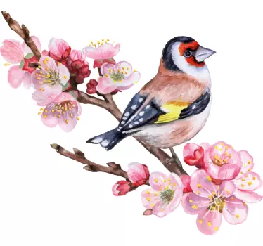 Autocollant oiseau grandes fleurs avec oiseaux - TenStickers