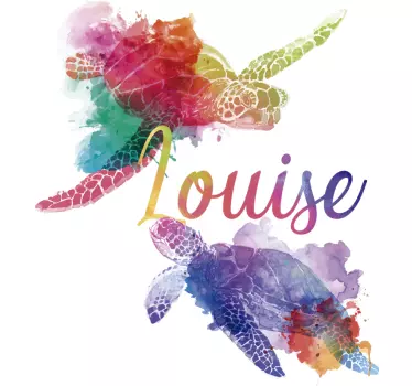 Sticker Mural Animaux Tortues colorées avec prénom - TenStickers