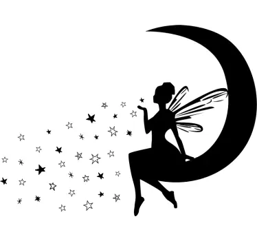Sticker Mural Fée soufflant des étoiles sur la lune - TenStickers