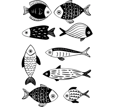 Sticker mural Poissons en noir et blanc - TenStickers