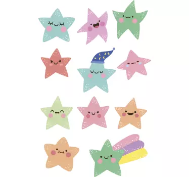 Pack de 11 Sticker mural étoiles colorées pour enfant - TenStickers