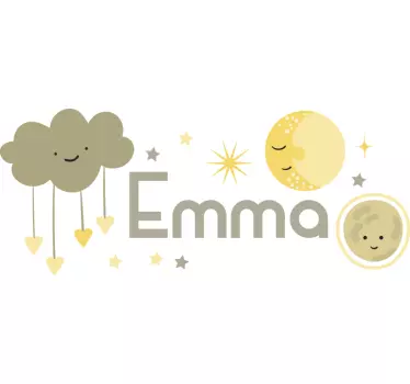 Sticker mural espace Nuage, soleil et nom personnalisable - TenStickers