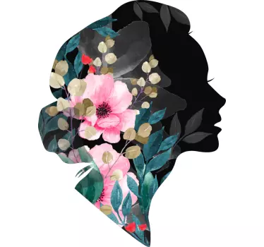 Sticker mural Profil d'une femme avec fleurs - TenStickers