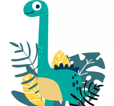 Sticker mural Petit dinosaure et feuilles - TenStickers