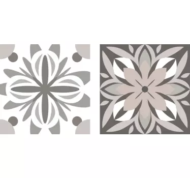 Sticker carrelage Motif fleurs grises et blanches - TenStickers