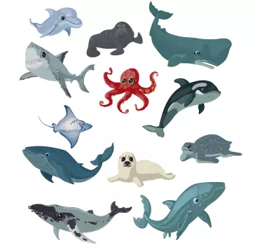 Sticker Mural Poisson Baleine dauphin requin tortue - TenStickers