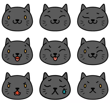 Sticker Mural 9 chats mignons de bande dessinée - TenStickers