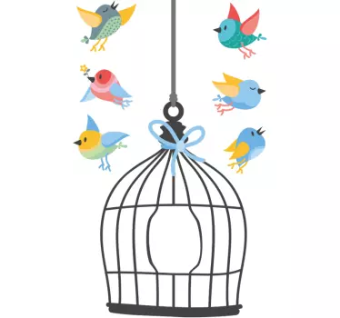 Sticker d'Oiseau Cage à oiseaux et oiseaux - TenStickers