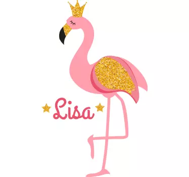 Sticker oiseau flamant rose avec prénom - TenStickers