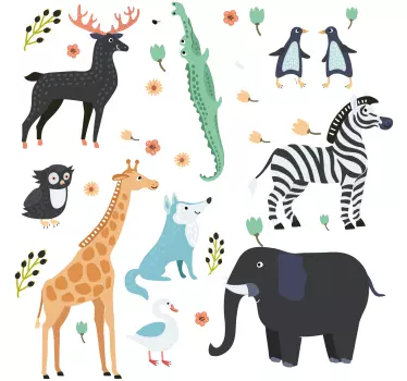 Stickers Chambre Bébé Animaux heureux dans un parc - TenStickers