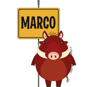 Sticker Mural Chambre Enfant Wartog animal sauvage avec nom - TenStickers