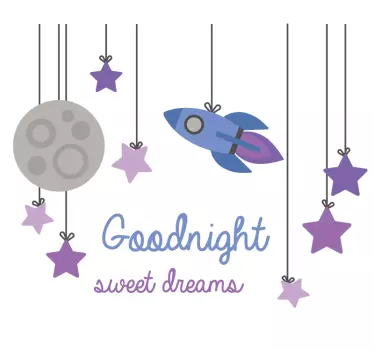 Sticker Mural Espace Bonne nuit avec la lune et 10 étoiles  - TenStickers