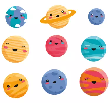 Sticker espace personnages de la planète heureuse - TenStickers