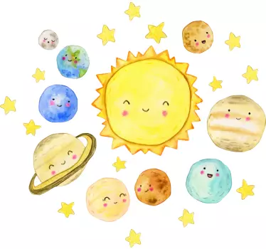 Sticker Mural Espace Système solaire adorable aquarelle - TenStickers