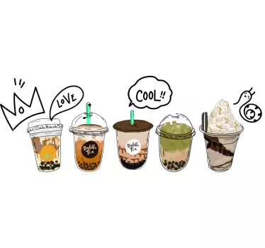 Sticker Texte Collection bubble tea café au lait perlé - TenStickers