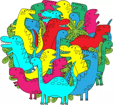 Sticker mural dinosaure groupe de dinosaures colorés - TenStickers