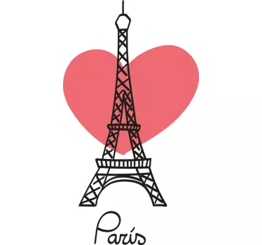 Sticker Paris Tour Eiffel avec coeur au centre - TenStickers