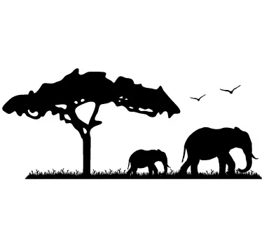 Sticker arbre éléphants d'Afrique - TenStickers