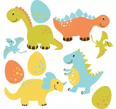 Sticker mural dinosaure ensemble coloré - TenStickers