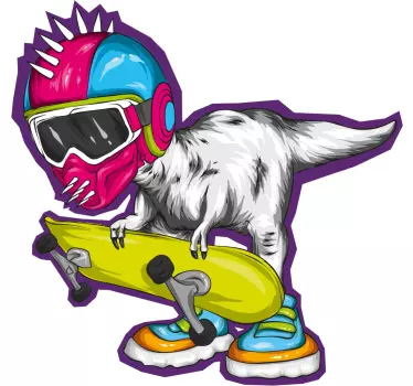 Sticker mural dinosaure skateur cool - TenStickers