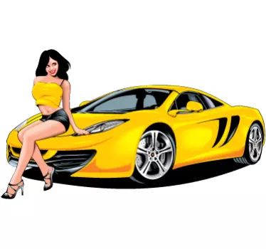 Sticker bolide jaune et pinup - TenStickers